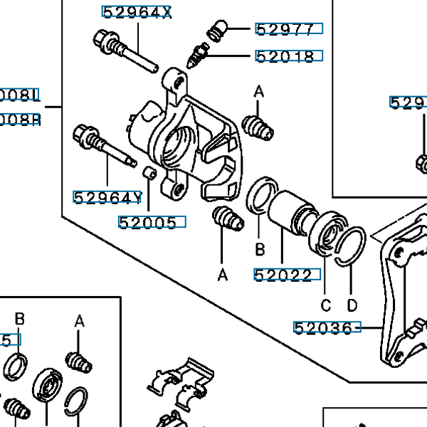 Hovedbilde Caliper Kit, Rear Brake LH, EVO 4-9, MR249656 (52008L)