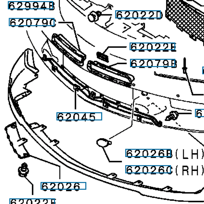 Hovedbilde Plate Front Bumper, Lower, OEM Mitsubishi EVO 9, 6402A030, (62045)