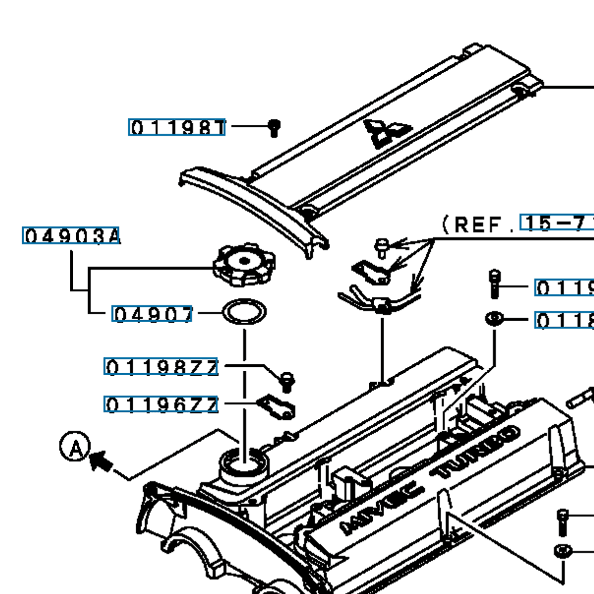 Lokk, olje påfylling, Evo 4-9, MD363392 (04903A)