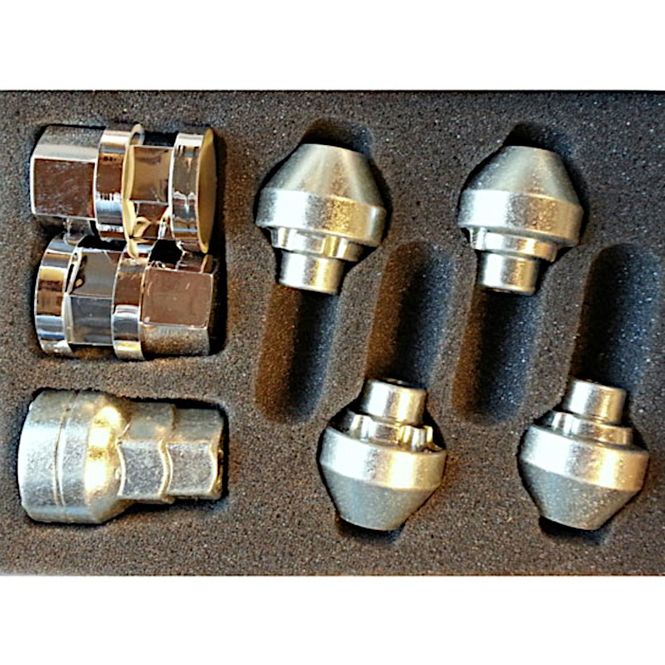 Hovedbilde Hjulmuttersett låsbart, 12mm x 1.5, 60' (4 stk + pipe)