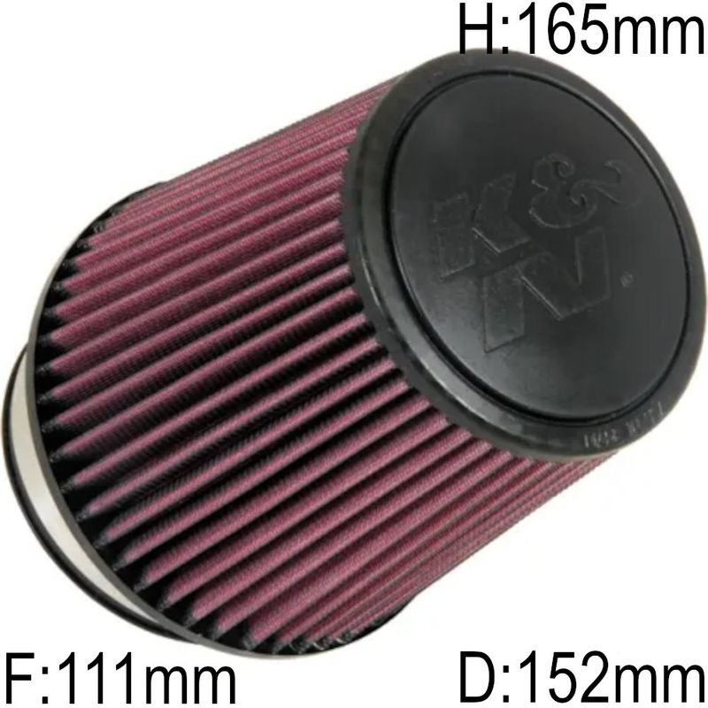 Luftfilter, K&N Universal 111mm, Ø152-117, H165mm, 10 grader. RU-5061
