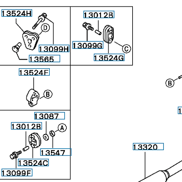 Hovedbilde Hanger, Exhaust Muffler, OEM Mitsubishi Evo 4-9, MB906121 (13524B)