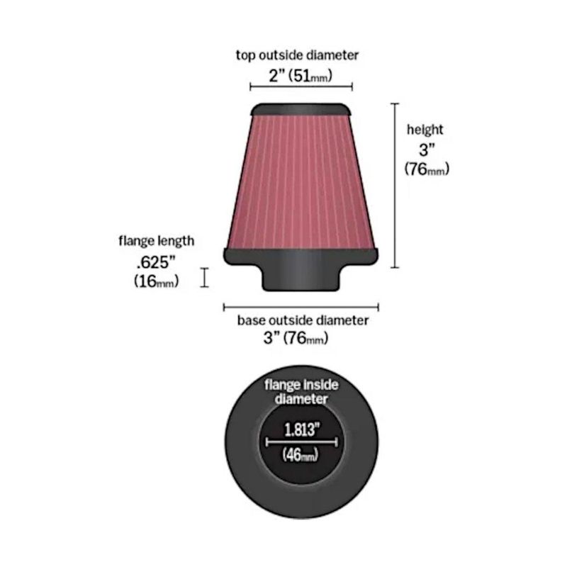 Luftfilter, K&N Universal 46mm, Ø76-51mm, H76mm. RC-2320