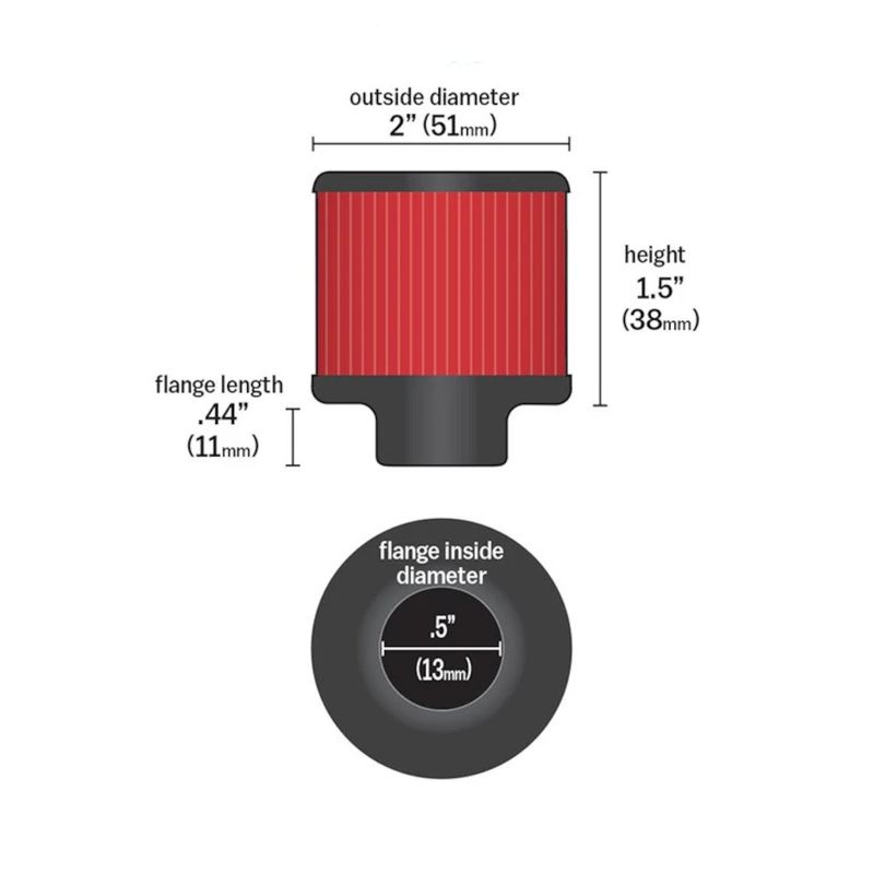 KN åndefilter, 13mm innvendig flens, 38mm høyt, krom endeplate, KN62-1330